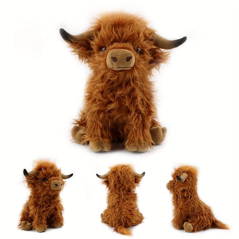 27cm 10.62in Cute Highland Cattle Plush Toy, Soft Cartoon Christmas Halloween Holiday Birthday Gift