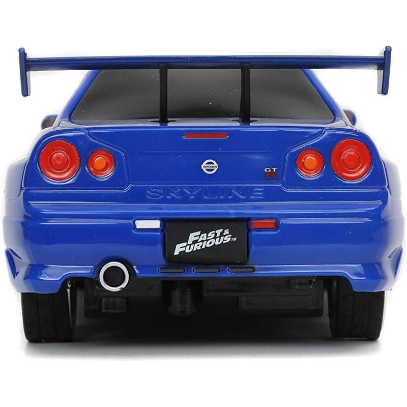 Fast & Furious 1:24 2002 Nissan GT-R R34 Blue Remote Control Car RC with 2.4GHz,  for Kids and Adults (31369)