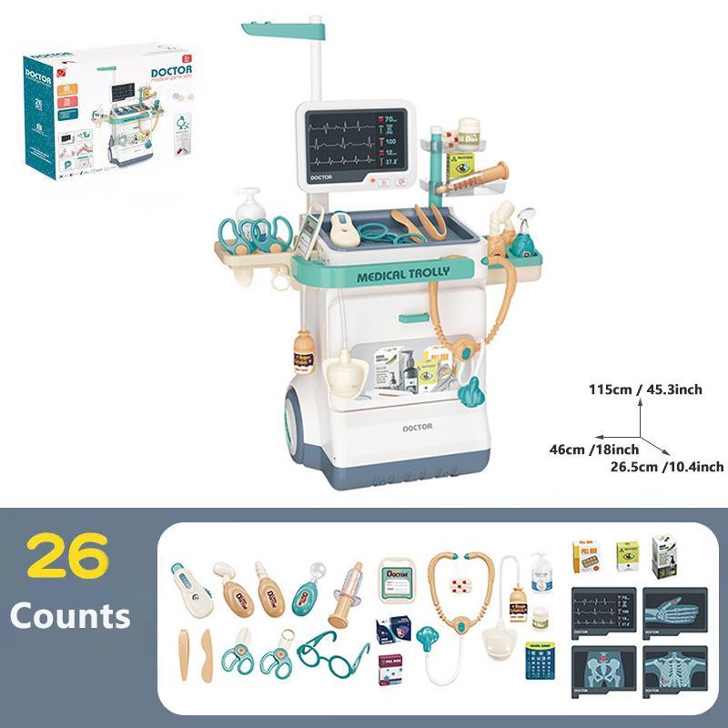 Doctor Toy Set, 1 Box Simulation Medical Station Toy with 26 Accessories, Mobile Cart with Lights and Thermometer, Pretend Play Toy for Boys & Girls