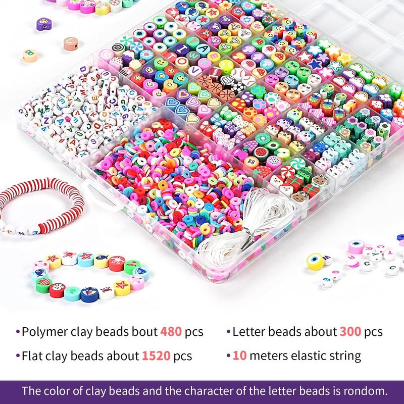 2300pcs Polymer Clay Beads Bracelet Making Kit Friendship Bracelet Kit Cute Fun Charms Beads for Bracelet Making DIY Arts Crafts Birthday Gifts Toys