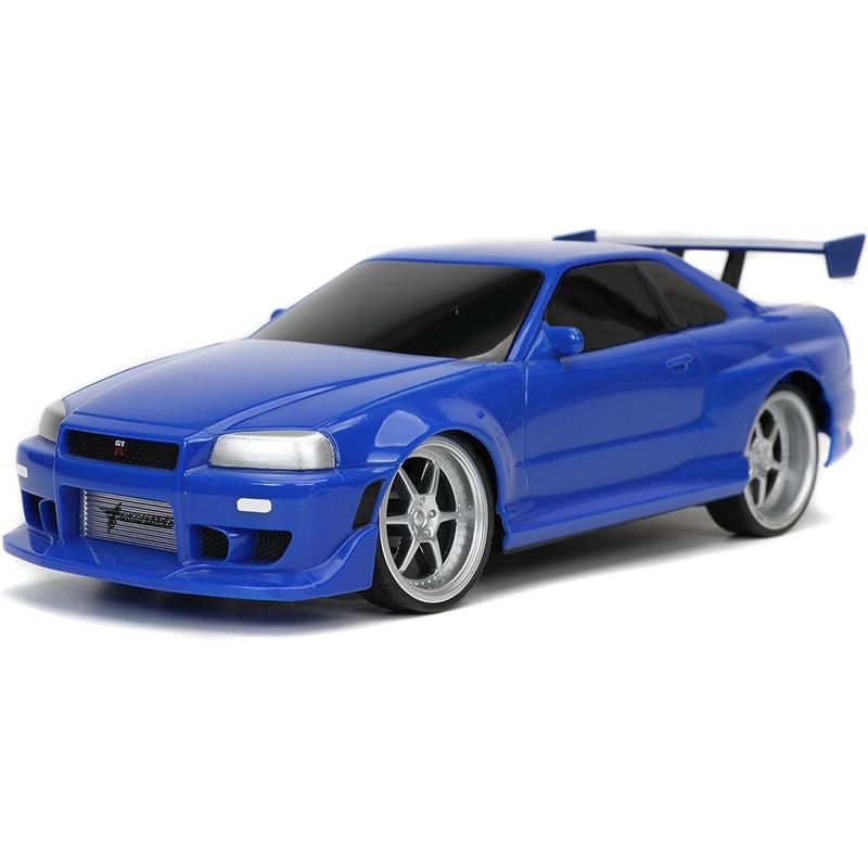 Fast & Furious 1:24 2002 Nissan GT-R R34 Blue Remote Control Car RC with 2.4GHz,  for Kids and Adults (31369)