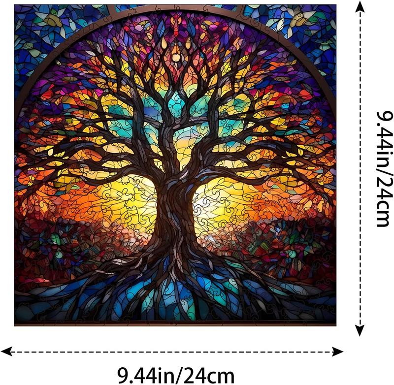 Wooden Puzzle for Adults, Stained Glass Puzzle, 200 count Irregular Animal Shaped Wooden Jigsaw Puzzles, Unique Puzzles for Adults, Creative Gift for Teenagers and Adults (Square-Tree)