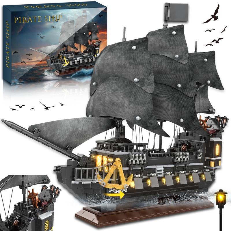 TOKMOC 66052,Pearl Pirate Ship Building Block Set with stand,Upgraded Creative Sailboat Toy Model Building Kits,Black Pirate Boat Toy Christmas Birthday Gifts Suitable for Movie Fans Collection,For aged 12 and above,Stress relief toy,1366 Pieces