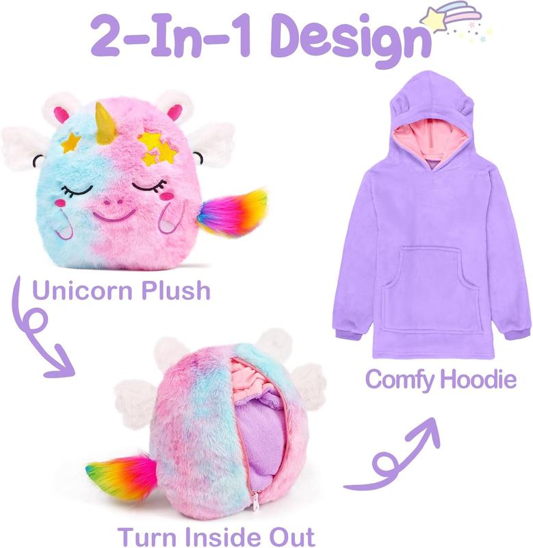 Christmas gift Rainbow Plush Unicorn Stuffed Animal & Hoodie - Soft Pillow, 2-in-1 Gift for Girls Kids Toys, Birthday Gift for Toddlers Girls 3-8+ Years Old