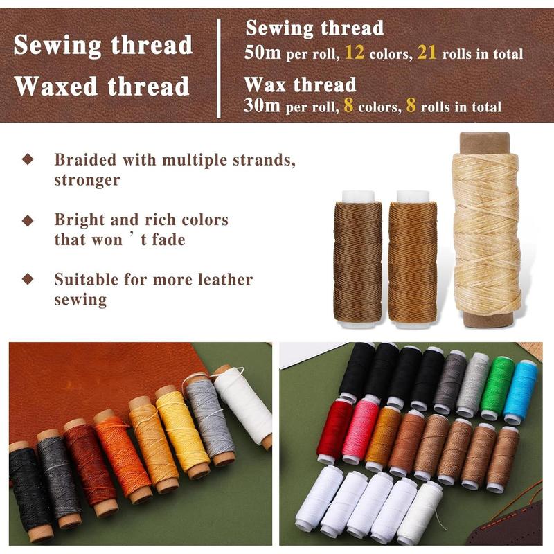 Leather Kit, Leather Tooling Kit, Practical Leather Working Tools with Leather Stamping Tools, Beveler, Groover, Stitching Punch Sewing Thread and  - Leather Roll Bag and Manual