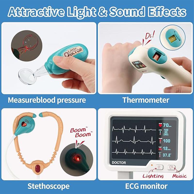 Doctor Toy Set, 1 Box Simulation Medical Station Toy with 26 Accessories, Mobile Cart with Lights and Thermometer, Pretend Play Toy for Boys & Girls