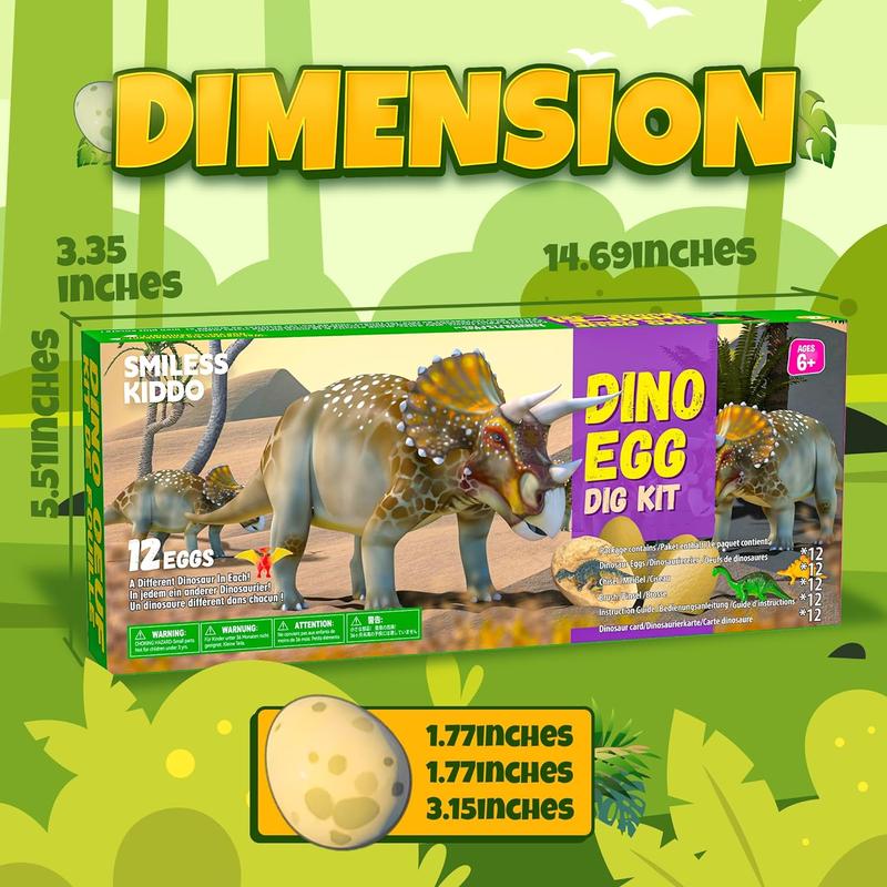 Dino Egg Dig Kit - 12 Unique Dinosaur Eggs with Learning Cards and Excavation Tools -  children Easter Party Favor Basket Stuffers, Easter Egg for Boys & Girls age 4+