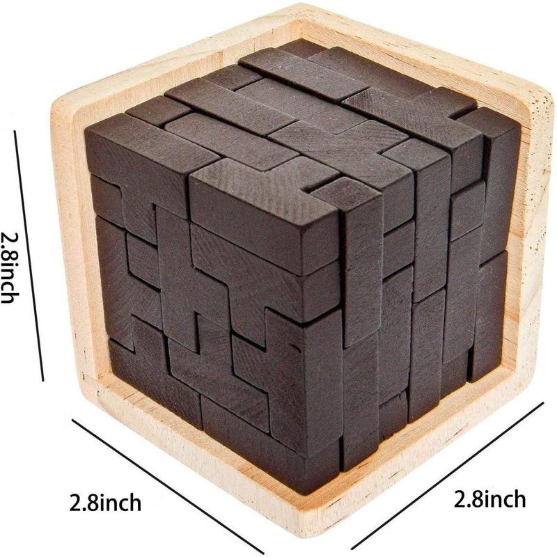 Wooden Brain Teaser Puzzle Cube Wooden Puzzles T-Shaped Jigsaw Logic Puzzle Educational Toy for Kids and Adults by AHYUAN (Coffee)