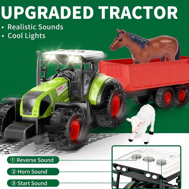 Farm Animal Statue DIY Toy Set, 101pcs set Barn Toys, Cow Sheep Tractor Trailer Farmer Fence Toy Set, Holiday Gift, Inertia Farmer Vehicle