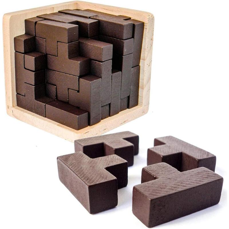 Wooden Brain Teaser Puzzle Cube Wooden Puzzles T-Shaped Jigsaw Logic Puzzle Educational Toy for Kids and Adults by AHYUAN (Coffee)