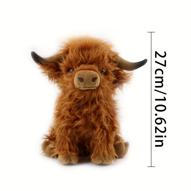 27cm 10.62in Cute Highland Cattle Plush Toy, Soft Cartoon Christmas Halloween Holiday Birthday Gift