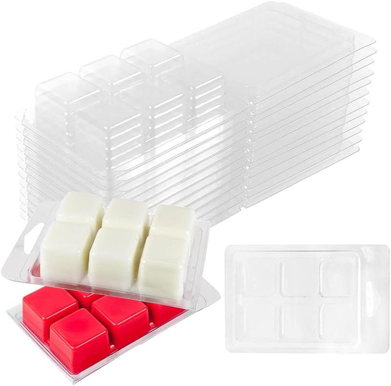 50 Packs Wax Melt Clamshells Molds,Wax Melt Containers,6 Cavity Clear Plastic Cube Tray for Wickless Wax Melt Candles