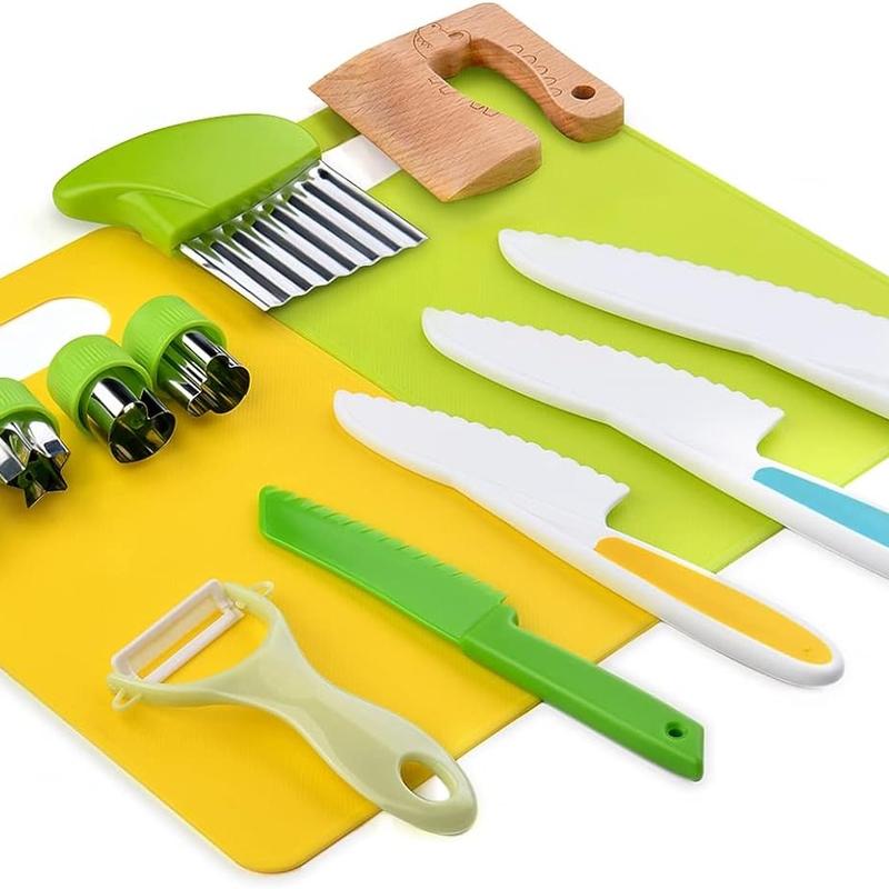 Montessori Kitchen Toys for Toddlers - 13 Pieces Kids Cooking Set with Real Plastic Knives and Cutting Board