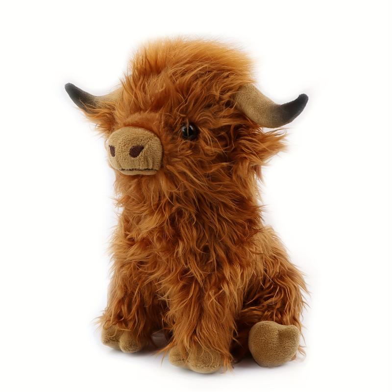 27cm 10.62in Cute Highland Cattle Plush Toy, Soft Cartoon Christmas Halloween Holiday Birthday Gift