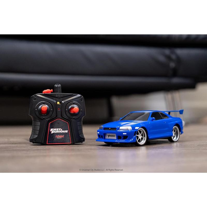 Fast & Furious 1:24 2002 Nissan GT-R R34 Blue Remote Control Car RC with 2.4GHz,  for Kids and Adults (31369)