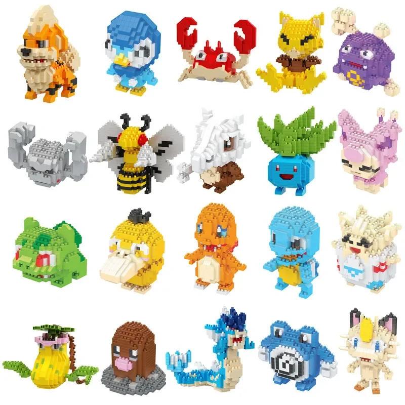 DIY Poke.mon Blocks Small Cartoon Mini Building Block Pikach Charizard Eevee Mewtwo Anime Assemble Action Model Dolls Toys