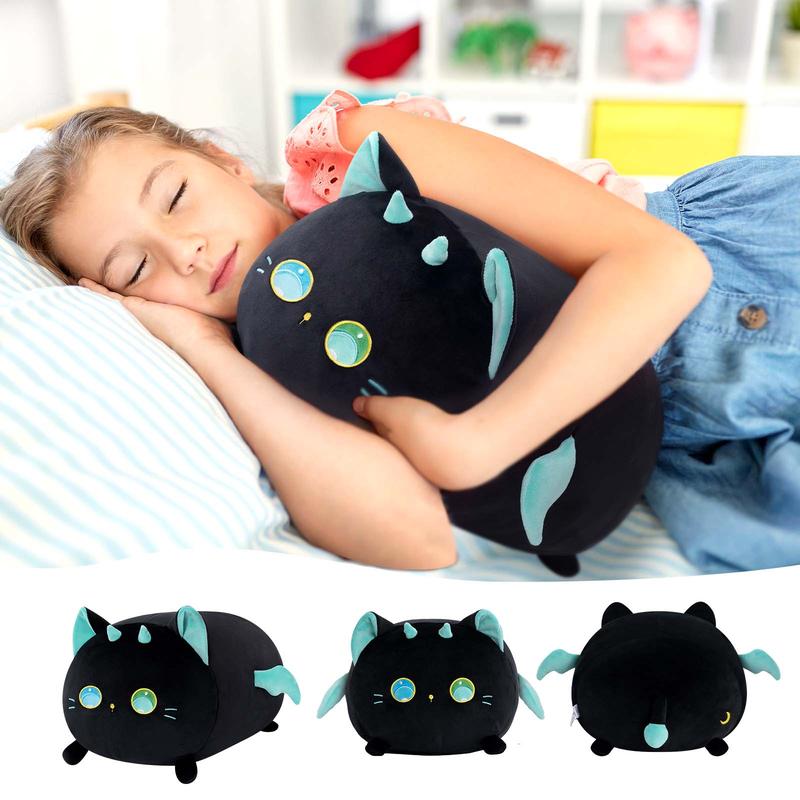 MeWaii Cute Fluffy Family Big-eyed cat Plush Pillow, Kawaii Plushies Big-eyed cat Stuffed Toy,  Soft Squishy Cuddle Pillow Birthday Gifts Halloween Christmas Gift for Girls Boys