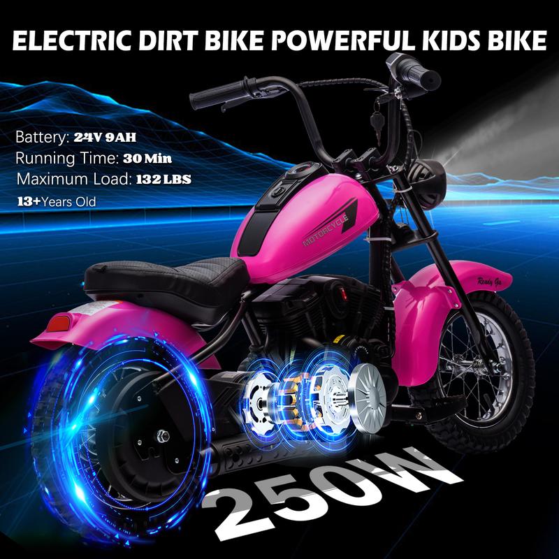 24V Dirt Bike for Kids, 250W Motor 14MPH Fast Speed Kids Electric Dirt Bike, Electric Off-Road Motorcycle with Rear Wheel Suspension, Leather Seat