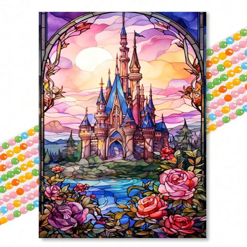 Flower & Castle Pattern DIY Diamond Art Painting Without Frame, 5D Diamond Art Painting Kit For Adults & Teenager, DIY Decor Painting For