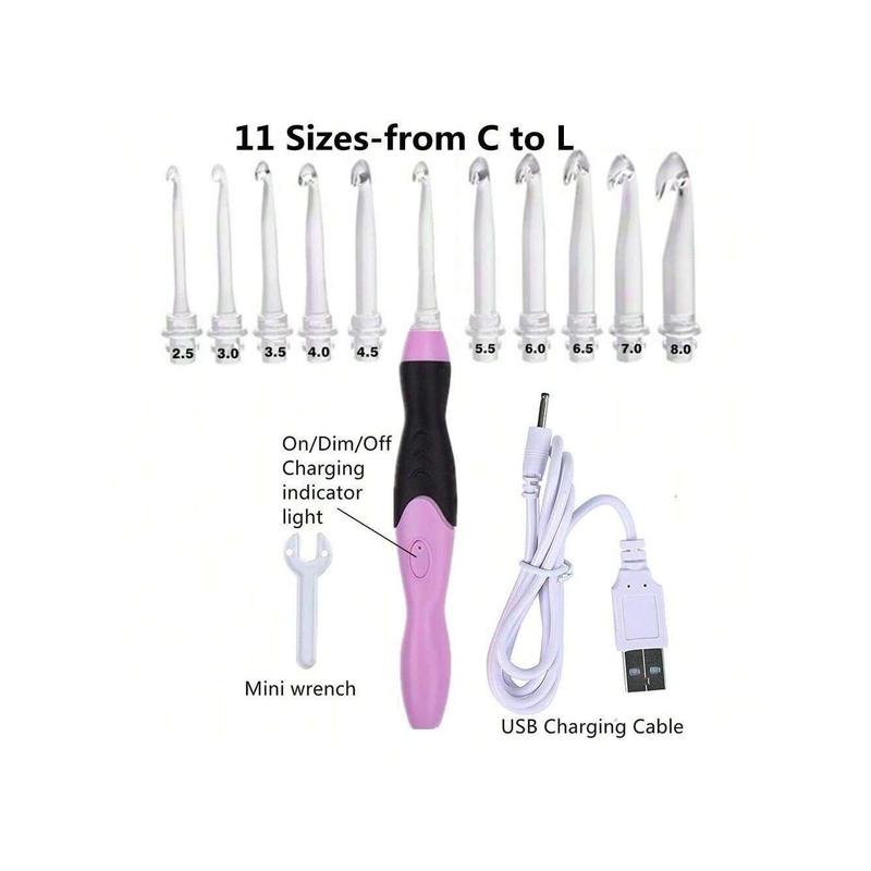 Emotional Comfort Heals The Heart Lighted Crochet Hooks Set - 11 Sizes Light Up Crochet Hooks with Case, Rechargeable Crochet Hook with Light,2.5mm To 8mm