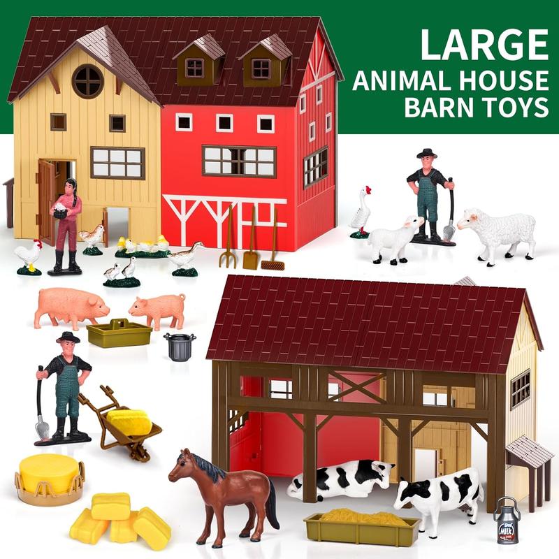 Farm Animal Statue DIY Toy Set, 101pcs set Barn Toys, Cow Sheep Tractor Trailer Farmer Fence Toy Set, Holiday Gift, Inertia Farmer Vehicle