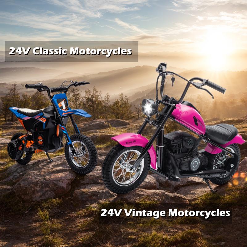 24V Dirt Bike for Kids, 250W Motor 14MPH Fast Speed Kids Electric Dirt Bike, Electric Off-Road Motorcycle with Rear Wheel Suspension, Leather Seat