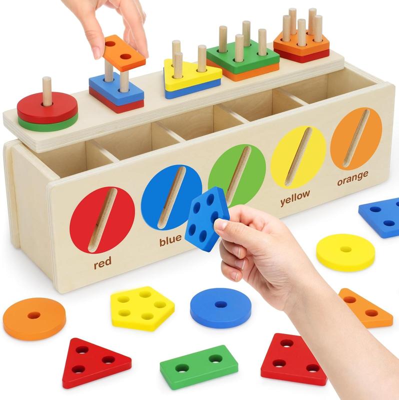 Montessori Toys for Toddler 1+ Year Old, Wooden Color & Shape Sorting Matching Box, Early Learning Toys for 12-18 Month, Age 1, 2, 3, Ideal Christmas, Birthday Gifts for Boy & Girl