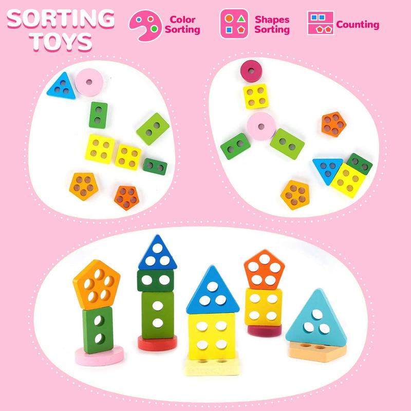 Montessori Toys for Kids, Shape Sorting and Stacking Toy, Learning Toys for Boys Girls Birthday Christmas Gifts