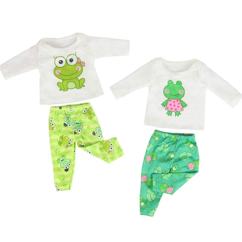 2 Sets 16-18 Inch Doll Clothes Pajamas Outfits for 18 Inch Girl Doll - 2 Pcs Tops + 2 Pcs Pants