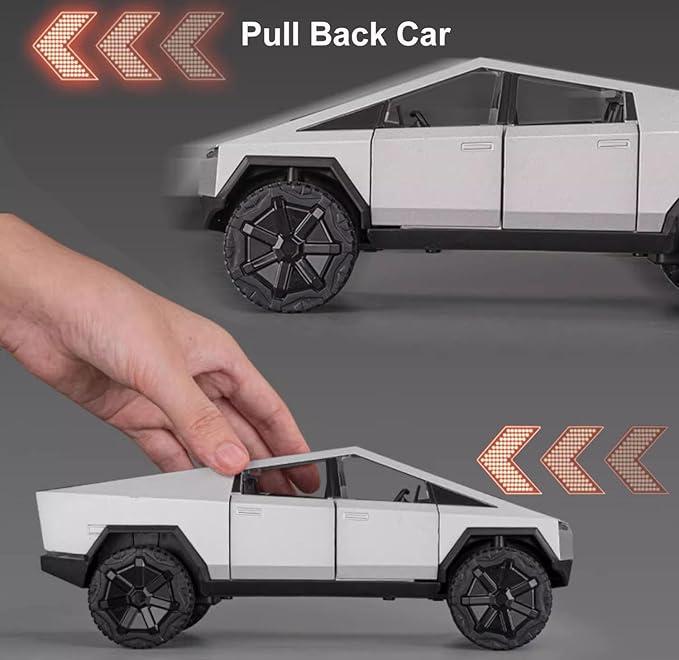 Tesla Cybertruck Pickup 1:32 Scale Model with Sound & Cool Lights & Friction Pull Back – Detailed Electric Pickup for Collectors | A Must-Have for Tesla Fans