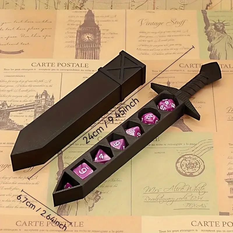 Sword Design Dice Holder, 1 Set Desktop Game Dice Storage Box with Dice, Home Decor Ornament, Game Room Decor, Gift for Friends