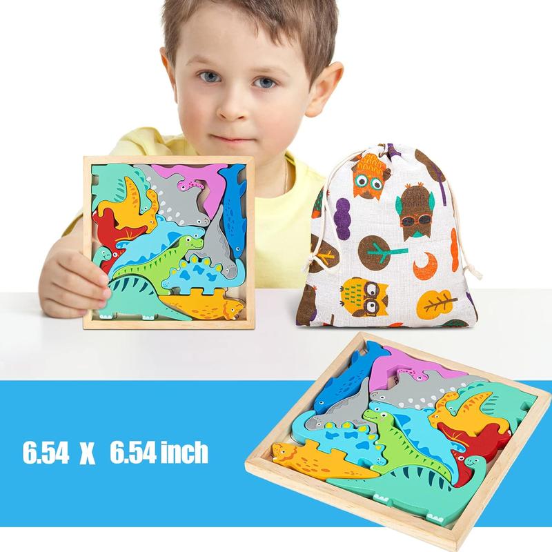 Wooden Dinosaur Puzzles for Toddlers 2-4, Stacking Dinosaur Blocks Toys Cognitive Learning Montessori Educational Toys for 2 3 4 Year Old Gifts