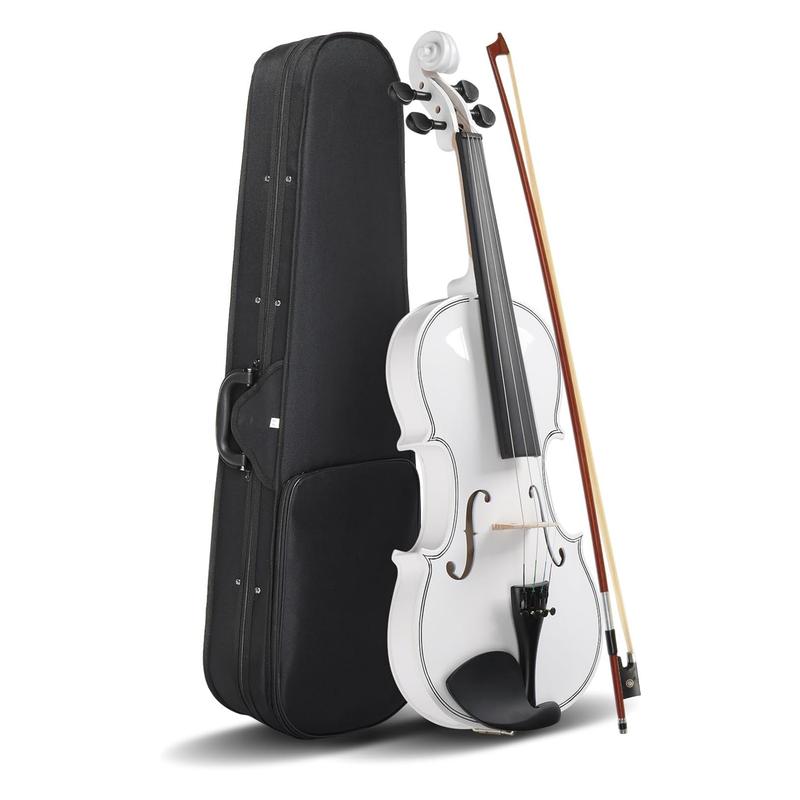 Ktaxon 4 4 Violin Beginner Violin, Full Size Acoustic Violin with Portable Case, Finger Guide Sticker, Polishing Cloth,Mute, Extra Set Violin String, Shoulder Rest, Rosin, Bow, Bridge (White)