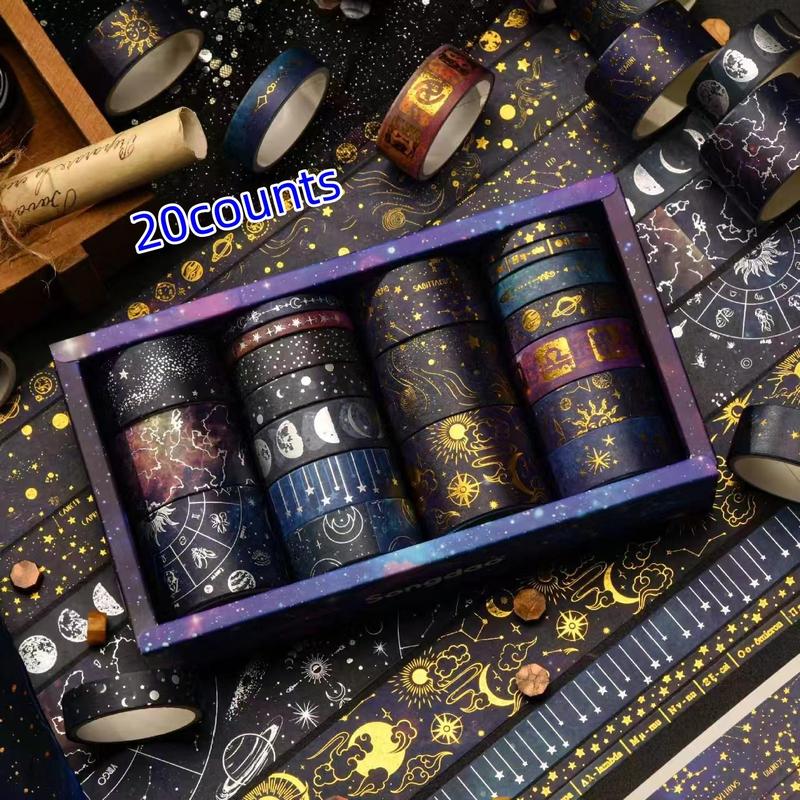 Random Color Tape (20 Rolls box), Starry Night Pattern Tape, DIY Decorative Tape for Scrapbook & Journal & Gift Wrapping