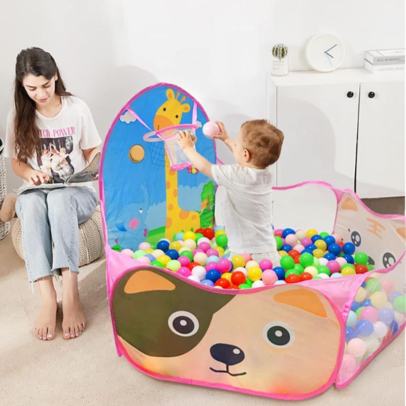 Christmas Kids Ball Pool Play Tent with Basketball Hoop, Portable 4ft 120cm Toy for Boys and Girls Balls Not Included