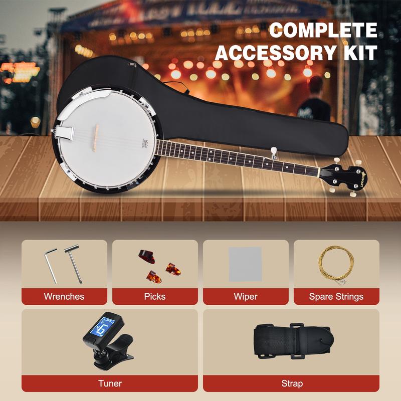 FestivalJoy-5-String Geared Tunable Banjo with case