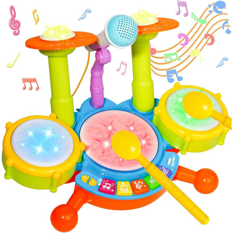 Drum Set for Kids 1-3, Toys for 1 Year Old Boy Birthday Gift, Kids Drum Set Musical Toys Drum Set with Microphone Kids Drum for Ages 2-4 Christmas Gifts for Boys Grils