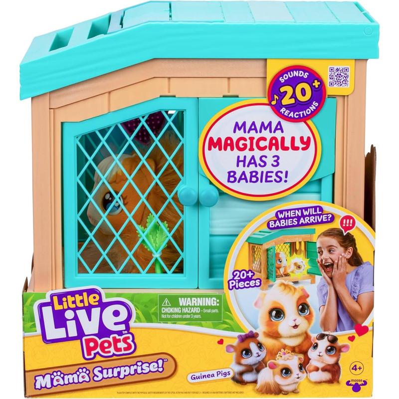 Little Live Pets - Mama Surprise | Soft, Interactive Mama Guinea Pig and her Hutch, and her 3 Surprise Babies. 20+ Sounds & Reactions. for Kids Ages 4+, Multicolor, 7.8 x 11.93 x 11.38 inches