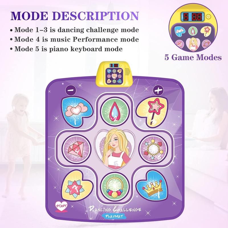 Dance Mat for Girls  6 7 8 9 10+ Year Old, 5  Modes, Birthday Gifts Toys for , Dancing Pad with Adjustable Volume, LED Lights