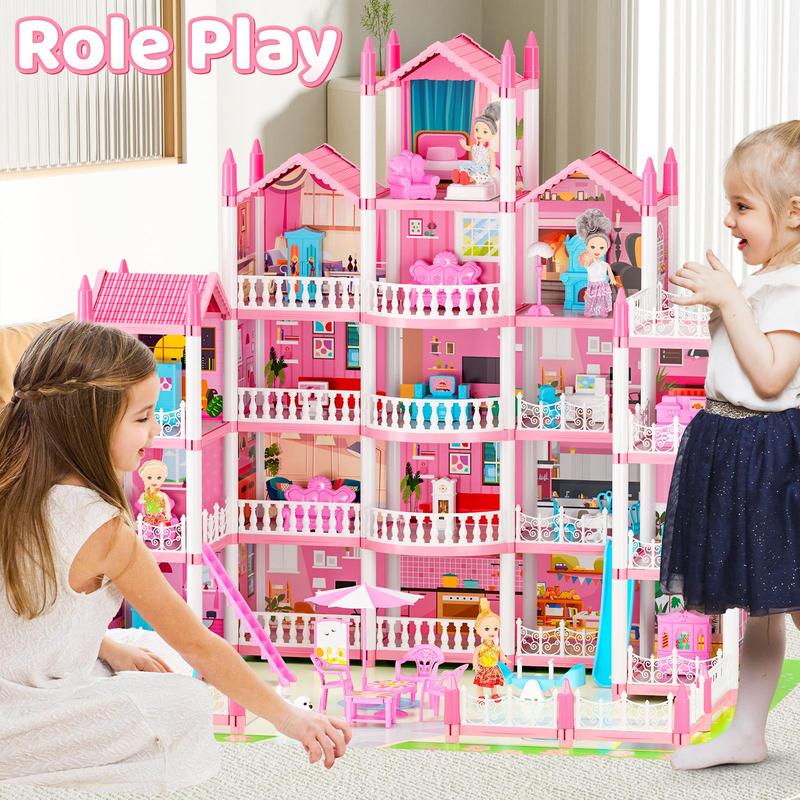 5-story Dream Doll House, 19 Rooms Doll House with Lights, DIY Pretend Play Toy, Perfect Imaginative Gift for Birthdays & Holidays