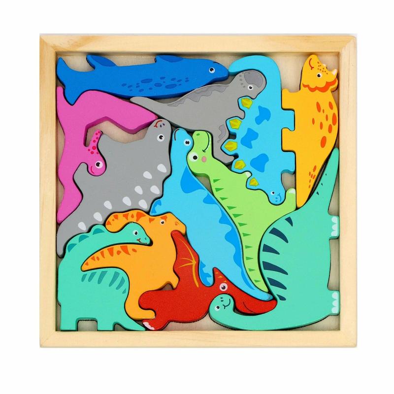 Wooden Dinosaur Puzzles for Toddlers 2-4, Stacking Dinosaur Blocks Toys Cognitive Learning Montessori Educational Toys for 2 3 4 Year Old Gifts