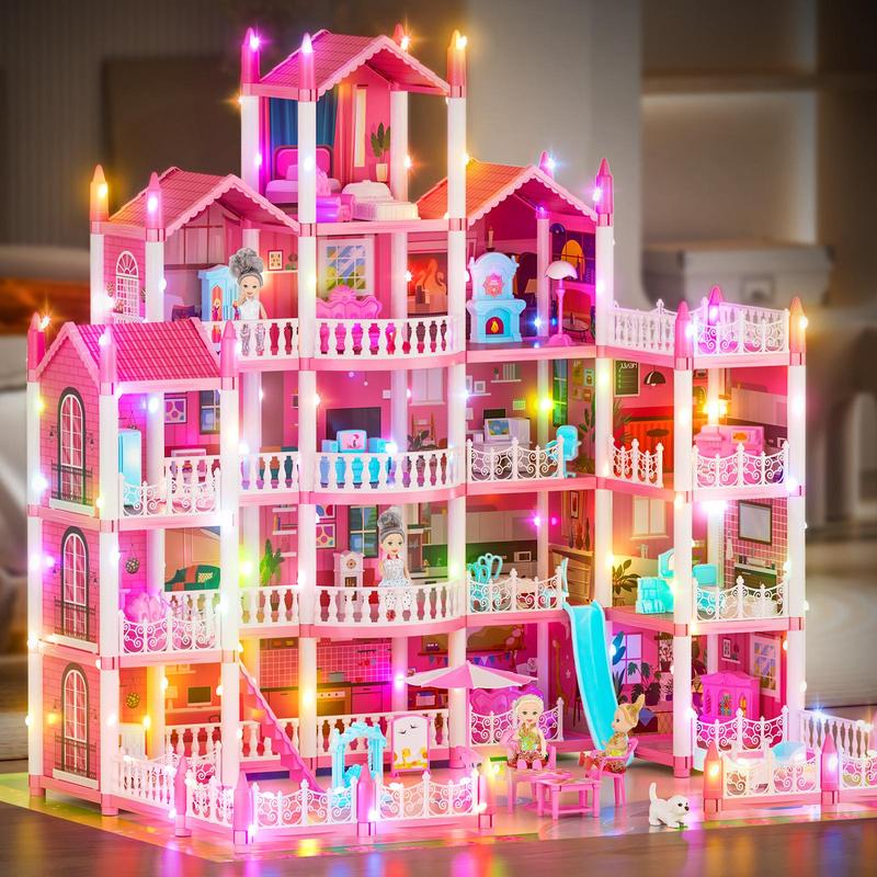 5-story Dream Doll House, 19 Rooms Doll House with Lights, DIY Pretend Play Toy, Perfect Imaginative Gift for Birthdays & Holidays