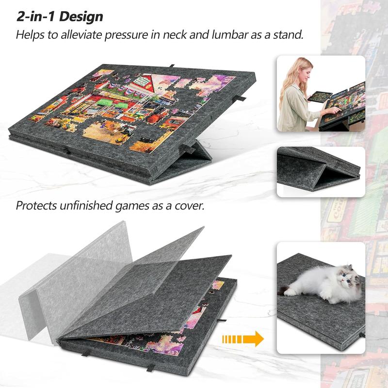 Tilting Puzzle Board with 2-in-1 Designed Stand & Cover, Super Lightweight Felt Puzzle Plateau with 6 Drawers for Adults and Kids, Portable Jigsaw Puzzle Table for Games Up to 1000 count