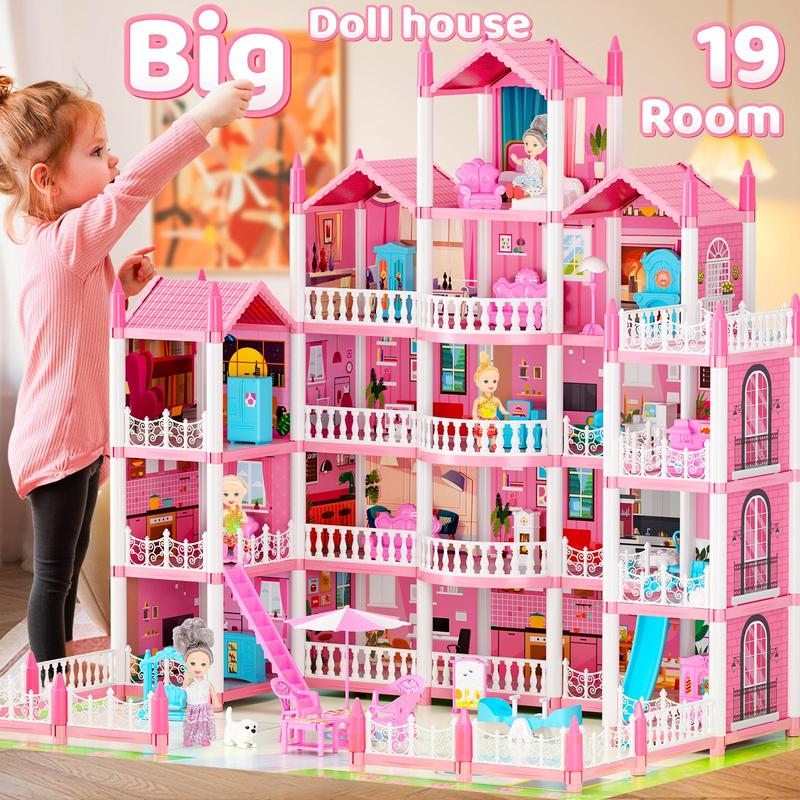 5-story Dream Doll House, 19 Rooms Doll House with Lights, DIY Pretend Play Toy, Perfect Imaginative Gift for Birthdays & Holidays