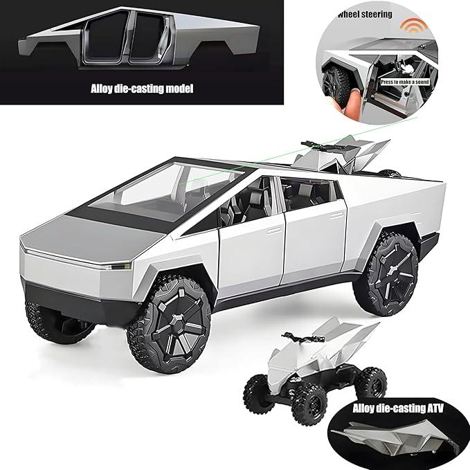 Tesla Cybertruck Pickup 1:32 Scale Model with Sound & Cool Lights & Friction Pull Back – Detailed Electric Pickup for Collectors | A Must-Have for Tesla Fans