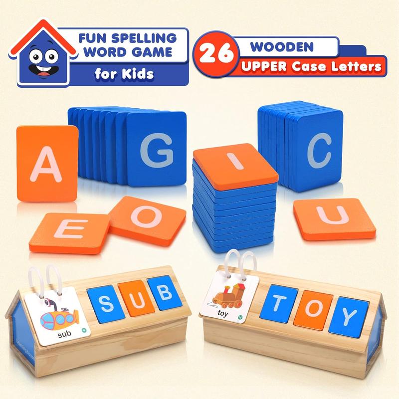 Wooden Educational Toys for Kids 3 4 5 6 Year Old - CVC Sight Word & Number Flash Cards - Alphabet Spelling Games & Montessori Math Counting - Preschool Kindergarten Learning Activities