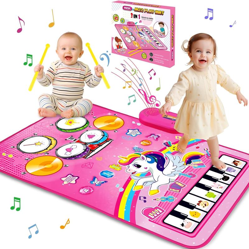 Christmas Gift Toys for 1 Year Old Girl Gifts: Baby Musical Mat Toddler Toys Age 1-2 - 3 in 1 Piano Drum Animal Touch Unicorn Toys - Infant Music Toy 12-18 Months Babies Birthday Gifts for 1 2 3 Year Old Boys Girls