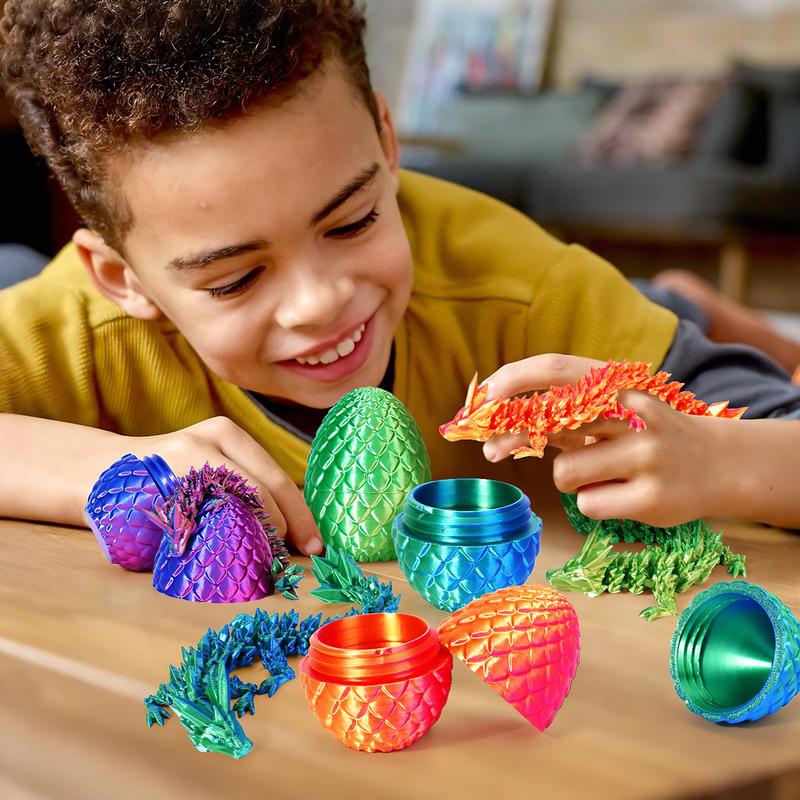 4pcs 3D Printed Dragon Eggs with Dragon Inside, Mini Dragon Egg Set, Articulated Dragon, Mysterious Dragon Eggs, 3D Printed Animal Toy Set (Multicolor 1-4pcs)