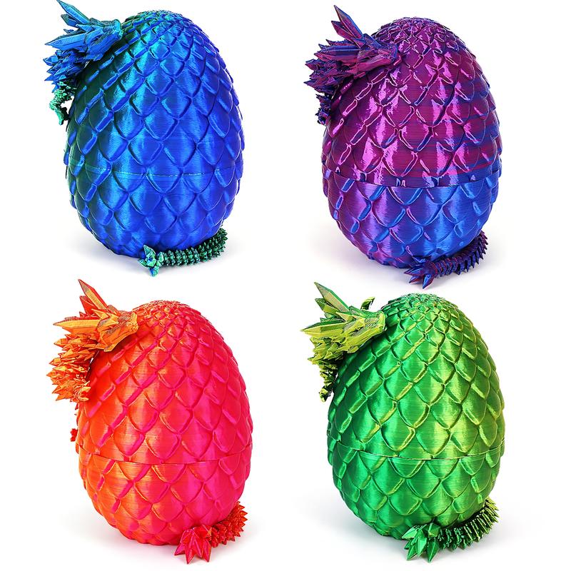 4pcs 3D Printed Dragon Eggs with Dragon Inside, Mini Dragon Egg Set, Articulated Dragon, Mysterious Dragon Eggs, 3D Printed Animal Toy Set (Multicolor 1-4pcs)