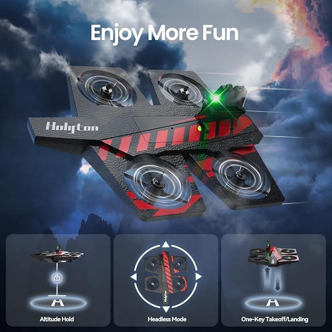 2 in 1 Remote Control Plane, HT40 Indoor RC Jet with Land Mode and Fly Mode, Altitude Hold, 3D Flips, Headless Mode and 2 Batteries, Easy to Fly RC Airplanes